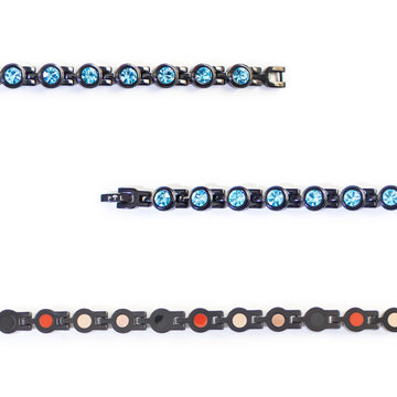 Close-up of Polaris bracelet showing round aqua crystal links.